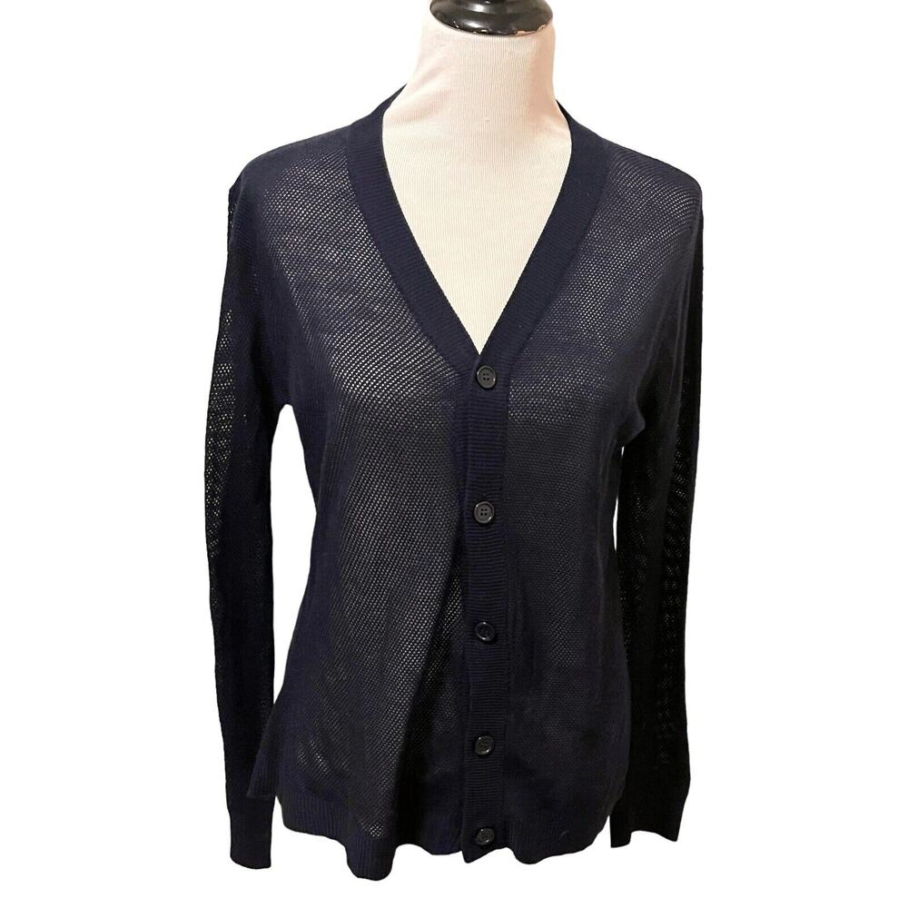 Open Ceremony Knits •Women M• Navy Blue Cardigan Sweater Button Up Open knit